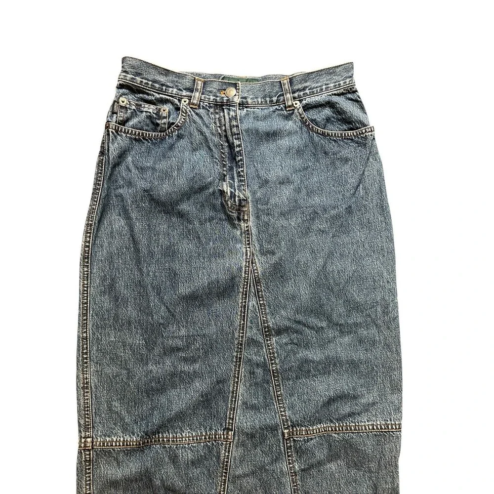 Vintage 90s Ralph Lauren Jeans Dark Wash Denim Patchwork Midi Skirt Size 4